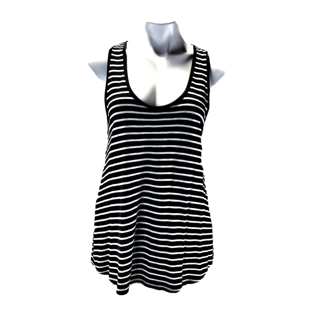 Vince Womens L Gray White Striped Rayon Nylon Sleeveless Swing‎ Tank Top Casual